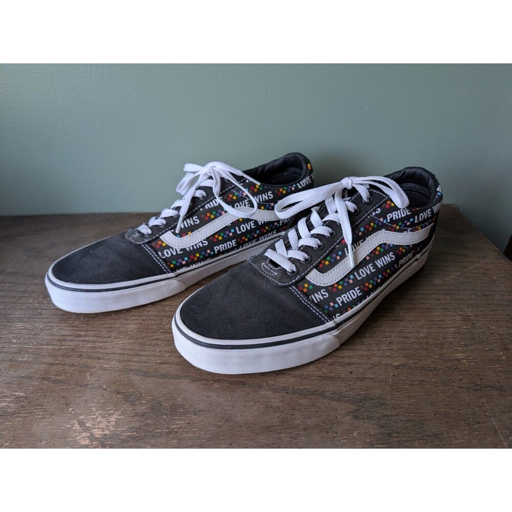 VANS Mens Sz 12 Pride Love Wins Black Multicolor Rainbow Lace Sneakers Canvas